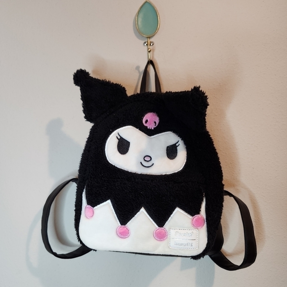 Lounge Fly Sanrio Kuromi Black Sherpa Backpack Collectors Edition - Picture 2 of 5